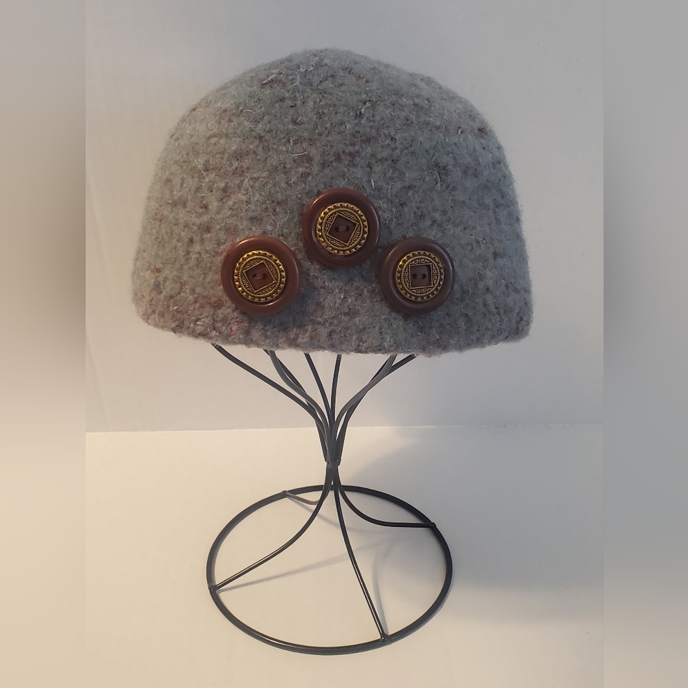 Rare Cloche Hat with Button Accents by A Mad Hatter 100% Wool Women's One Size